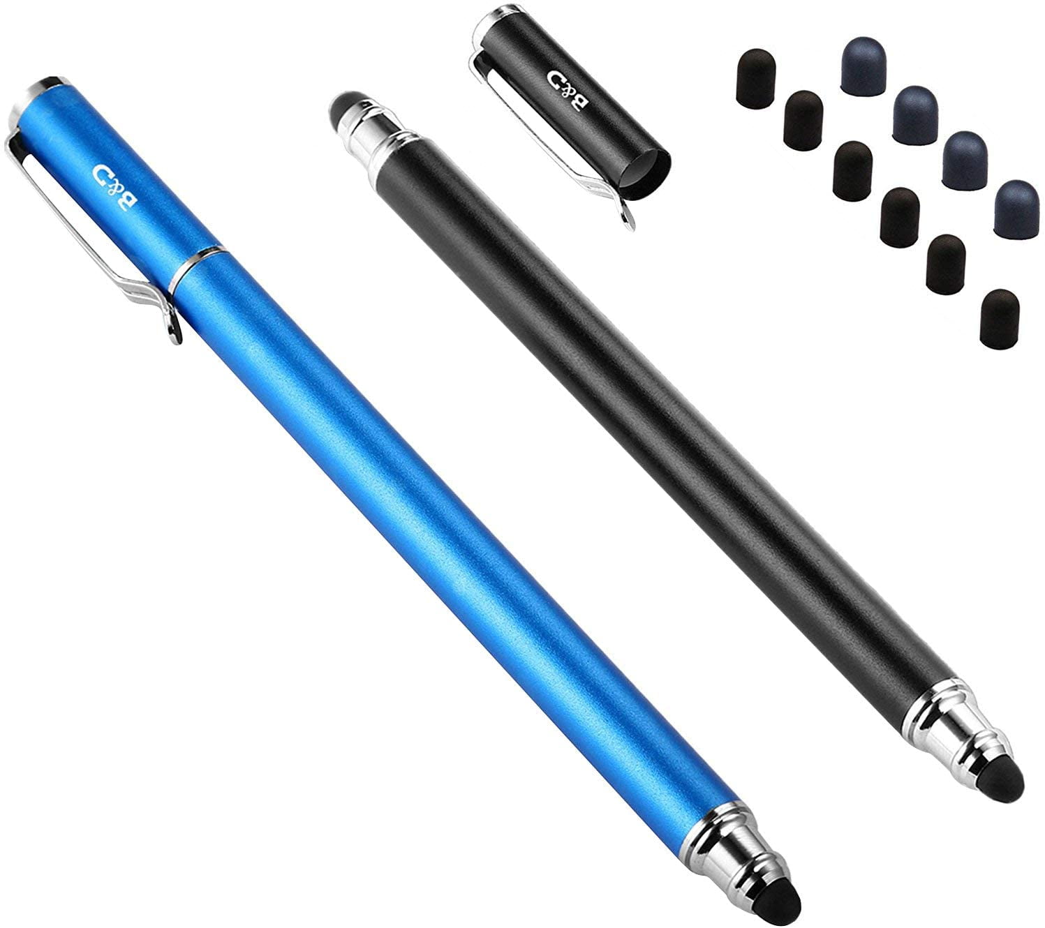 2 Pcs 0.18-inch Rubber Tip Series 5.5L Stylus Pens for Touch Screen Devices with 6 Extra Replaceable Soft Rubber Tips -Black/Blue Bragains Depot