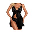 thumbnail image 1 of Txlixc Traje de pijama para mujeres, blusa de encaje sin mangas con volantes y tirantes + ropa interior Txlixc moda, 1 of 9