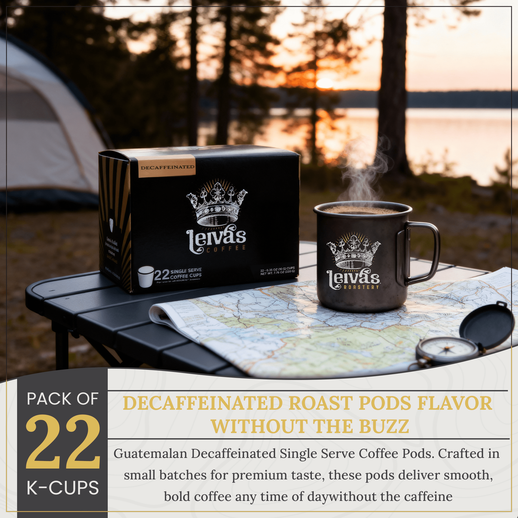 Leiva’s Guatemalan Single Serve Coffee Pods (22 Count) – Small Batch, Decaffeinated Roast Capsules - Rich, Bold & Balanced Flavor - Single Serve Pods for Keurig Coffee Machine - 0.35 Oz Cups