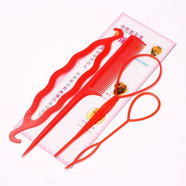 Fiudx Herramientas para Peinar El Cabello, Juego de 3 Piezas para Hacer Trenzas Francesas, Peine de Cola de Rata para Un Peinado Preciso, Herramienta Flexible para Bucles de Cabello para Peinados Ráp