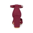 thumbnail image 2 of BLISSFUL STEP Women's Pointed Toe Rhines Ankle Strap Block Heels Pumps Burgundy 8.5, 2 of 8