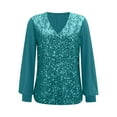 thumbnail image 4 of Jalioing Womens Sequin Blouse V-Neck Fashion Tunic Top Patchwork Long Sleeved Sparkly Dressy Shirt (3X-Large, Sky Blue), 4 of 7