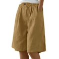 thumbnail image 3 of Clearance! Women's Cotton Linen Bermuda Shorts Summer Knee Length Elastic Waist Shorts Casual Beach Shorts With Pockets Yellow XXL Size, 3 of 7