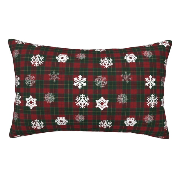 Fotbe Plaid Snowflakes Festive Funda de Almohada Decorativa Estilo Occidental, Lujo en Algodón, Fundas para Almohadas King, Cojín Estampado para Decoración del Hogar-16"x24"