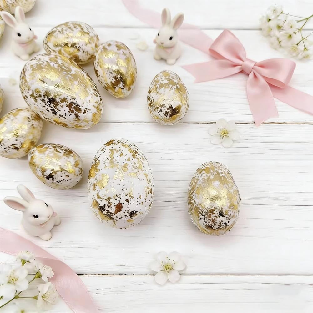 Slivery Golden Easter Eggs, Slivery Gold Speckled Plastic Egg for Easter Egg Hunt, Basket Stuffers Holiday Party Favors, Indoor Outdoor Decorations, Bulk Empty Eggs