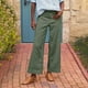 thumbnail image 2 of Pantalones capri de lino de cintura alta y pierna ancha para mujer - Pantalones casuales de negocios con bolsillos - Lisos/estampados, S-2XL, 2 of 8