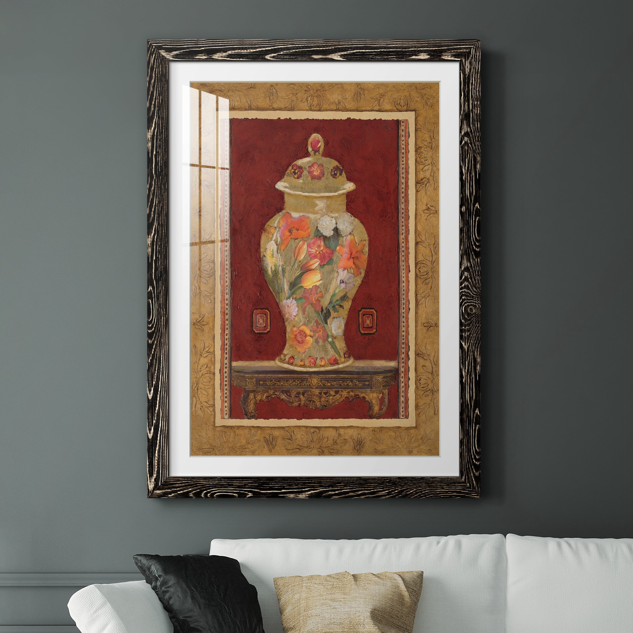 Romantic Urn II - Premium Framed Print - Distressed Barnwood Frame - Ready to Hang