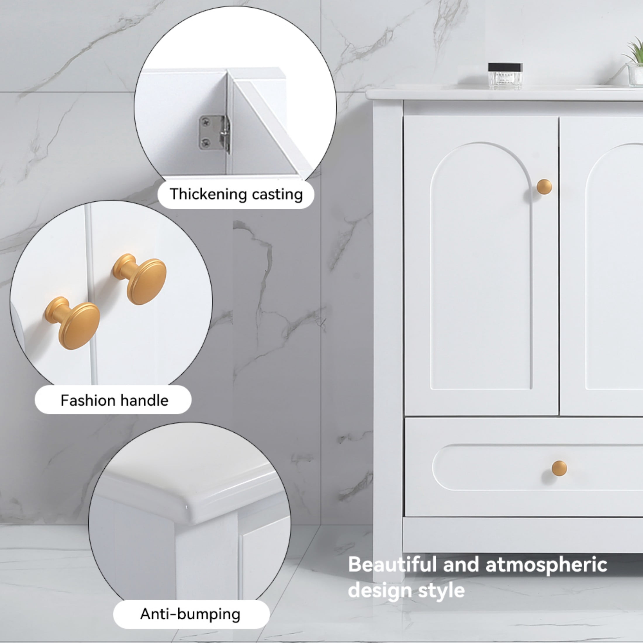 48"Bathroom Vanity, Bathroom Storage Cabinet with 4 Soft close doors and 2 drawers, Freestanding Bathroom Vanities with Sink, White