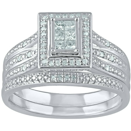 1/3 Carat T.W. Princess-Cut Diamond Sterling Silver Bridal Set