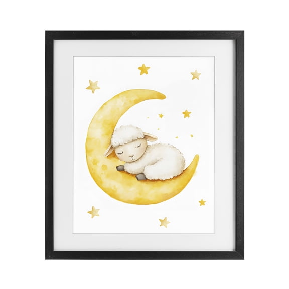 Stupell Industries Bohemian Sleeping Sheep on Yellow Moon Black Framed Print Under Glass, 13 x 16, by LSR Design Studio