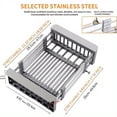 thumbnail image 3 of 1pc Drain Rack, Stainless Steel Kitchen Basket, Home Dish Rack, Retractable Sink Shelf, 8.81*(11.22-18.5)*3.7in, Suitable For Rectangular Sink, 3 of 5