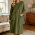 thumbnail image 2 of LEAVINGSUO Nightgowns for Women Plus Size Long Sleeve Pullover Winter Casual Nightgown long dress with plush fabric For Home Use Army Green L, 2 of 7