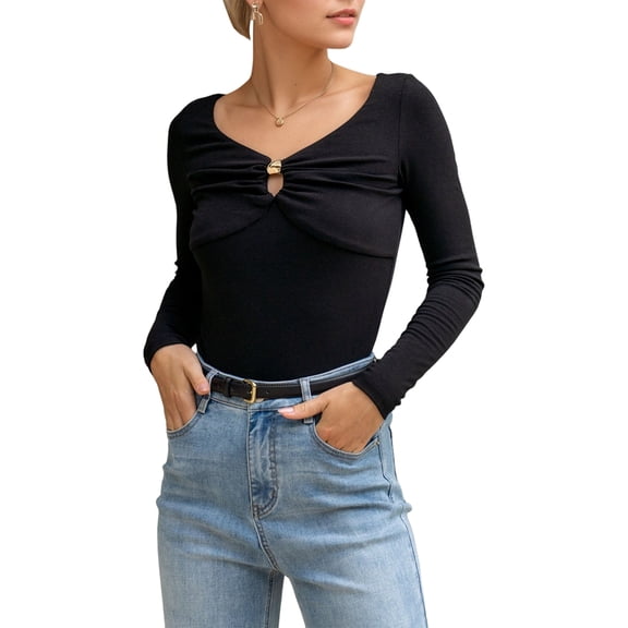 Women Long Sleeve Shirt Going Out Tops Casual Summer Outfits Black S
