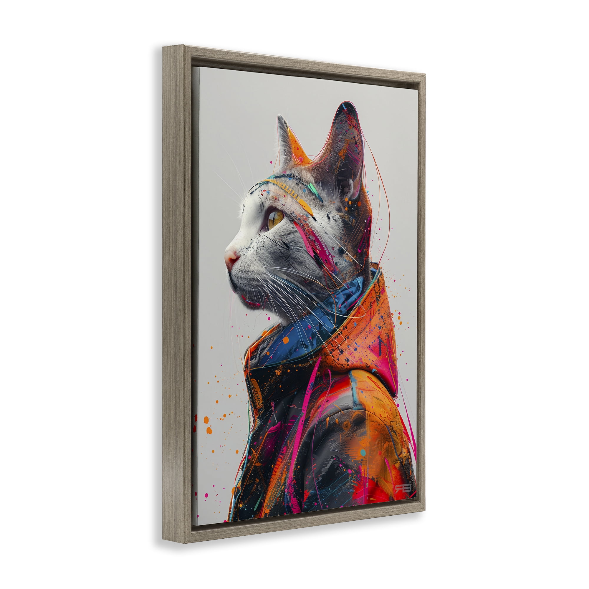 Stupell Industries Paint Splatter Cat Animals & Insects Painting Brown Floater Framed Canvas Art Print Wall Art, 21 x 31