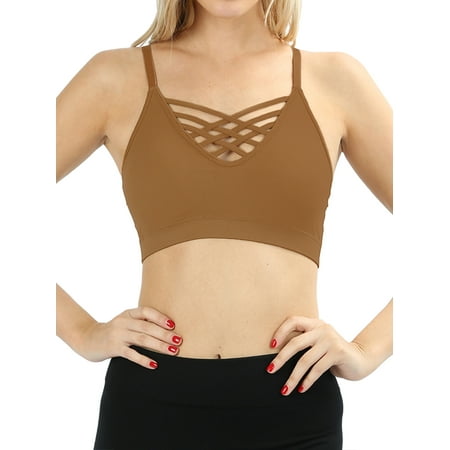 - Women's Front V-Lattice Bralette with Adjustable Straps and Removable Bra Pads (Plus Size Available!)