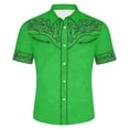 thumbnail image 3 of Mens Shirts Western Cowboy Print Short Sleeve Button Down Top Casual Camp Classic Yoke Design Shirt for Men Green XXXXL, 3 of 3