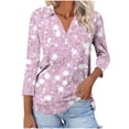 thumbnail image 1 of Camiseta de Solapa de Cuello en V de la Manga Superior de 3/4 de las Mujeres, Uso Diario Cómodo Casual, 1 of 9