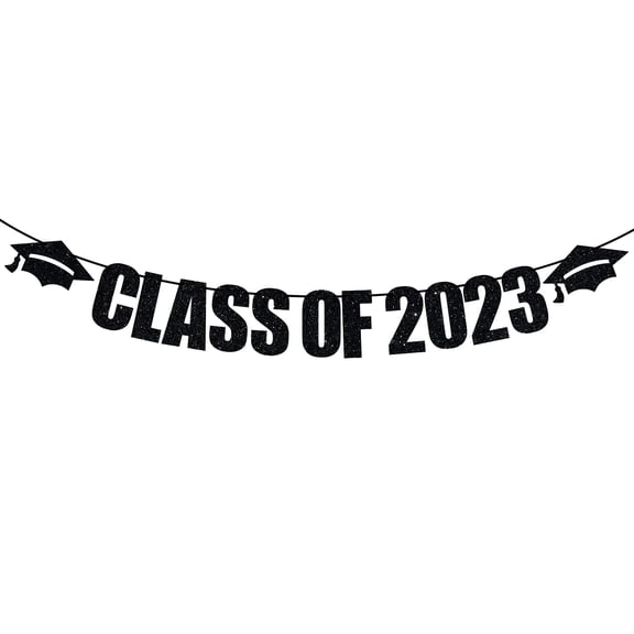 Class of 2023 Banner, Congrats Grad 2023 Graduation Theme Party Decorations, Black Glitter