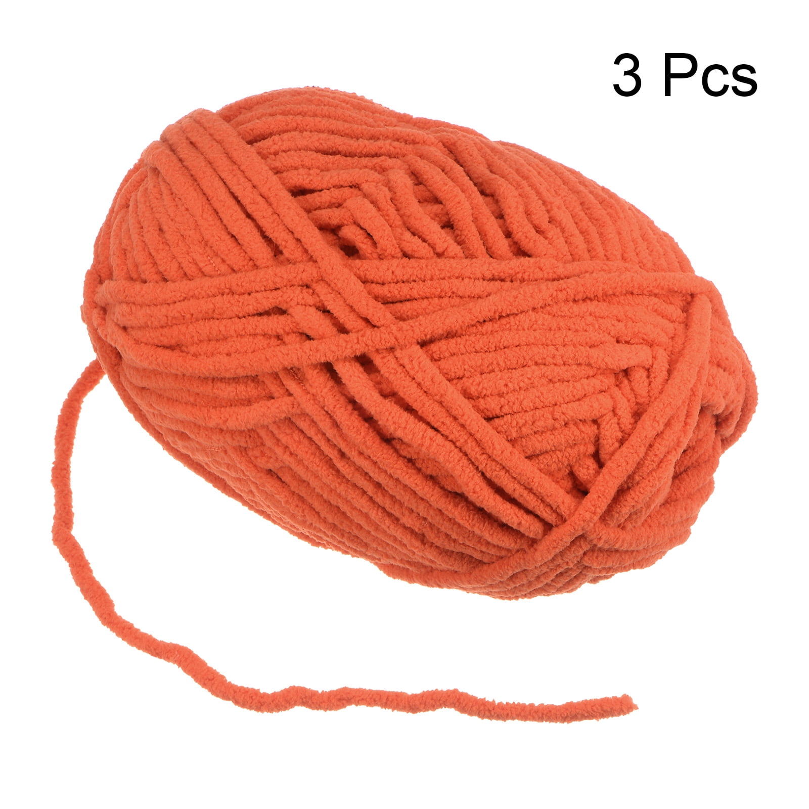 Uxcell 3Skeins Chenille Yarn Blanket Yarn 3x100g/10.5oz Polyester Soft Knitting Orange