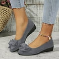 thumbnail image 2 of Bow Wedges Dress Shoes for Women Ladies 2025 Bowknot Suede Pointed Toe Business Office Formal Fall Low Heels, 2 of 7