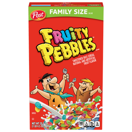 Post Fruity PEBBLES Breakfast Cereal, Gluten Free, 10 Vitamins and Minerals, Breakfast Snacks, Sweetened Rice Cereal, 20.5 Oz