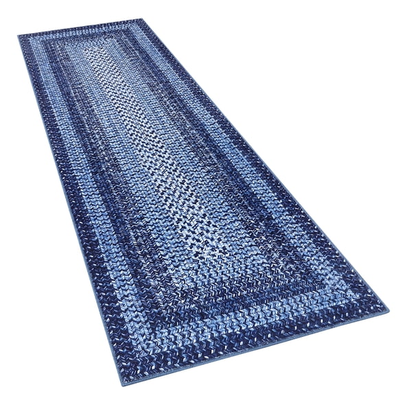 Tapis Coureur Tressé 2 X 6 Pi - Tapis d'Accent Vintage Lavable - Tapis de Sol Antidérapant à Poil Ras Qui Ne Perd Pas Ses Fibres pour Couloir Cuisine Salon Chambre - Design Esthétique Pliable - Durable Facile à Nettoyer - Bleu Marine