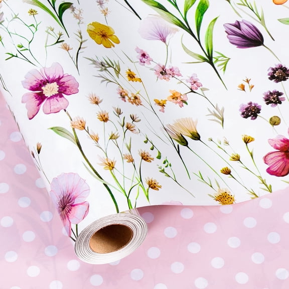 Burymento Flowers Wrapping Paper, Reversible Wave Point Gift Wrap for Birthday, Valentines, Mothers day, Graduation, Wedding, Fathers day, Baby Shower, Christmas (17in x 16.5ft)