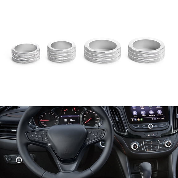 Xotic Tech AC Radio Knobs Cover Accessories Compatible with Chevrolet Equinox 2018-2023, Malibu 2016-2023 Center Console Air Conditioner Volume Headlight Ring Cover Trim (Aluminum Alloy, Silver) -4PCS
