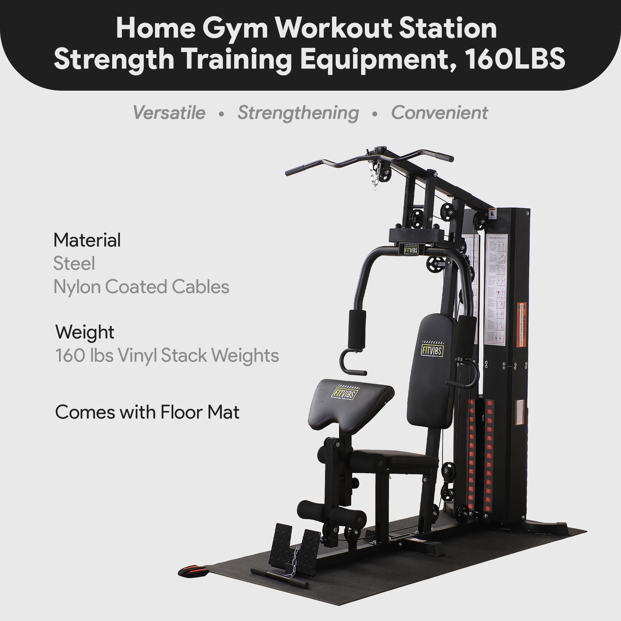 BalanceFrom Multifunctional Home Gym Workout Station with Floor Mat & 160 lb. Weight Stack