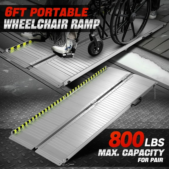 6Ft Aluminum Folding Wheelchair Scooter Mobility Stairs Ramp Portable Non-Slip