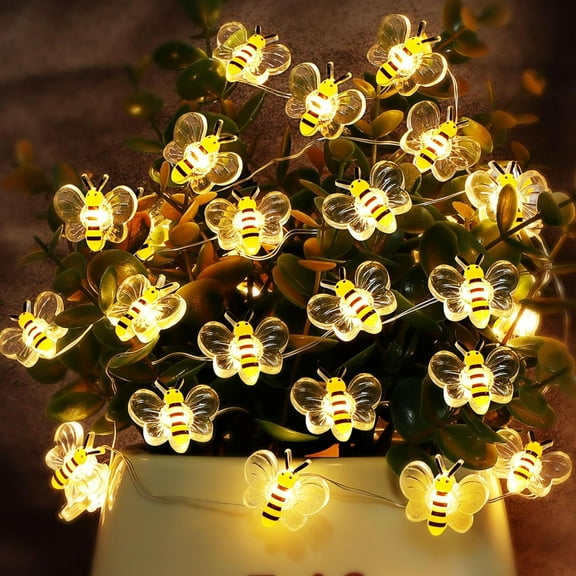 Bee Outdoor Decor String Lights 6.6ft String Light with 20pcs Honeybee Shaped Led Bulb Battery Operated Fairy Lights for DIY Indoor Bedroom Party Wedding Patio Christmas