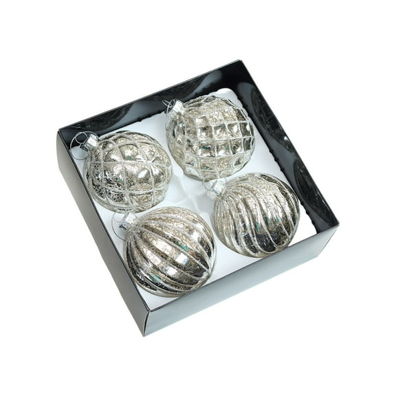 Glass Christmas Ball Ornaments, 4Pcs Vintage Glass Hanging Balls Finial with Glitter for Xmas Tree Decor, Luxury Christmas Baubles for Holiday Winter Decor 3.15Inch