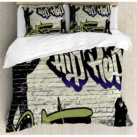 Hip Hop King Size Duvet Cover Set Underground Hip Hop Grafitti