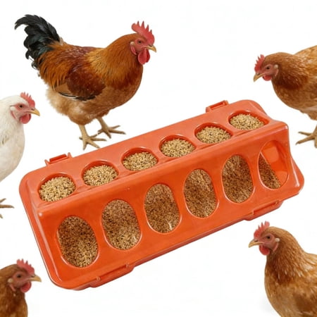 KOYPTL Plastic Poultry Feeder Trough with 12 Feeding Holes,Heavy-Duty No-Waste Chicken Feed Container,Anti-Scratch Design for Chickens Ducksn Geese and Backyard Farms Coops Outdoor Poultry Raising