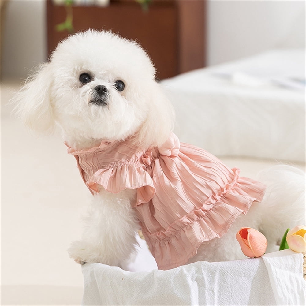 Tulip Dog Dress, Summer Dog Clothes for Small Dogs Girl, Ruffled Hawaiian Dog Sundress, Pet Outfit,Pink, Small