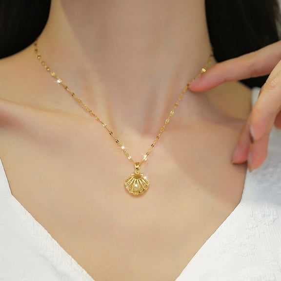 SmartBy Hollow Shell Faux Pearl Necklace Golden Shell Pendant Necklace Jewelry Gift for Wedding Anniversary Birthday