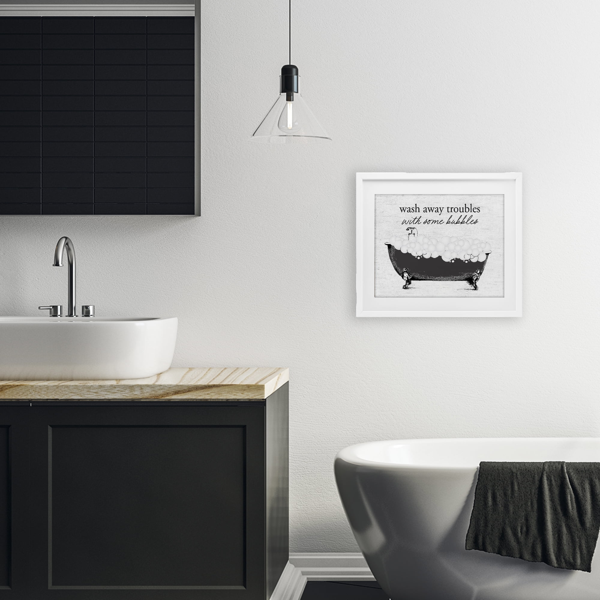 Uplifting Bubble Bath Rhyme White Framed Print Under Glass, design by Lettered and Lined