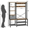 thumbnail image 4 of Homieasy Hall Tree with Storage Bench, Coat Rack, 5-Tier Shelves, Fabric Storage Basket, Side hooks, 71’’ Industrial 5 in 1 Large Organizer, Wood Look Accent Furniture-Sturdy Metal Frame, Rustic Brown, 4 of 7