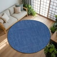 thumbnail image 3 of Dark Blue 6ft Round Rug, Farmhouse Burlap Solid Color Blue Modern Linen Texture Non-Skid Rubber Backing Large Area Rugs - Living Room Bedroom Home Office, Indoor Floor Mat Carpets Washable Rug, 3 of 9