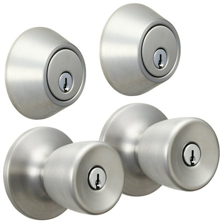 hyper tough keyed entry tulip style doorknob and deadbolt double combo pack, stainless steel finish