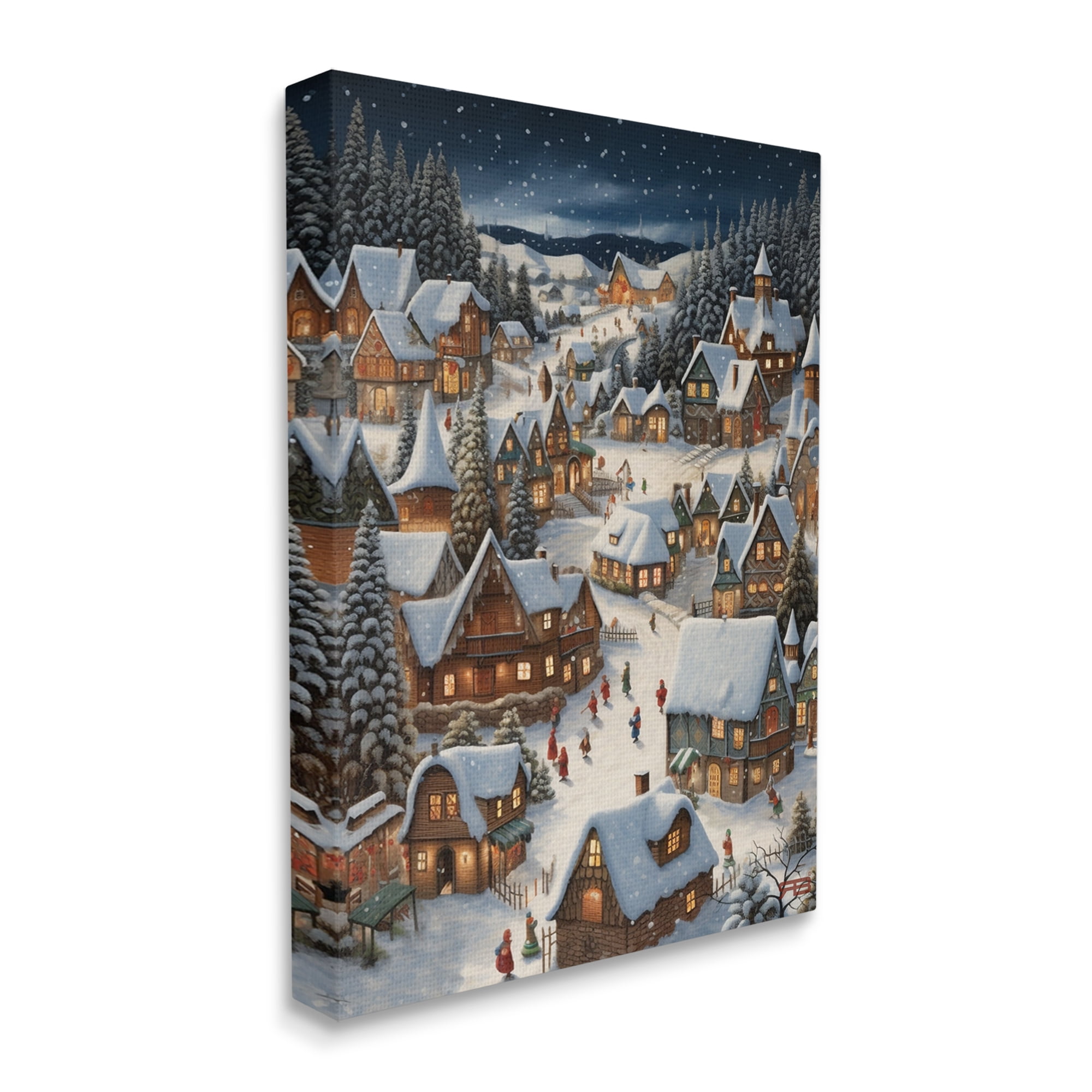 Stupell Industries Snowy Christmas Village Holiday Painting Gallery Wrapped Canvas Art Print Wall Art, 36 x 48