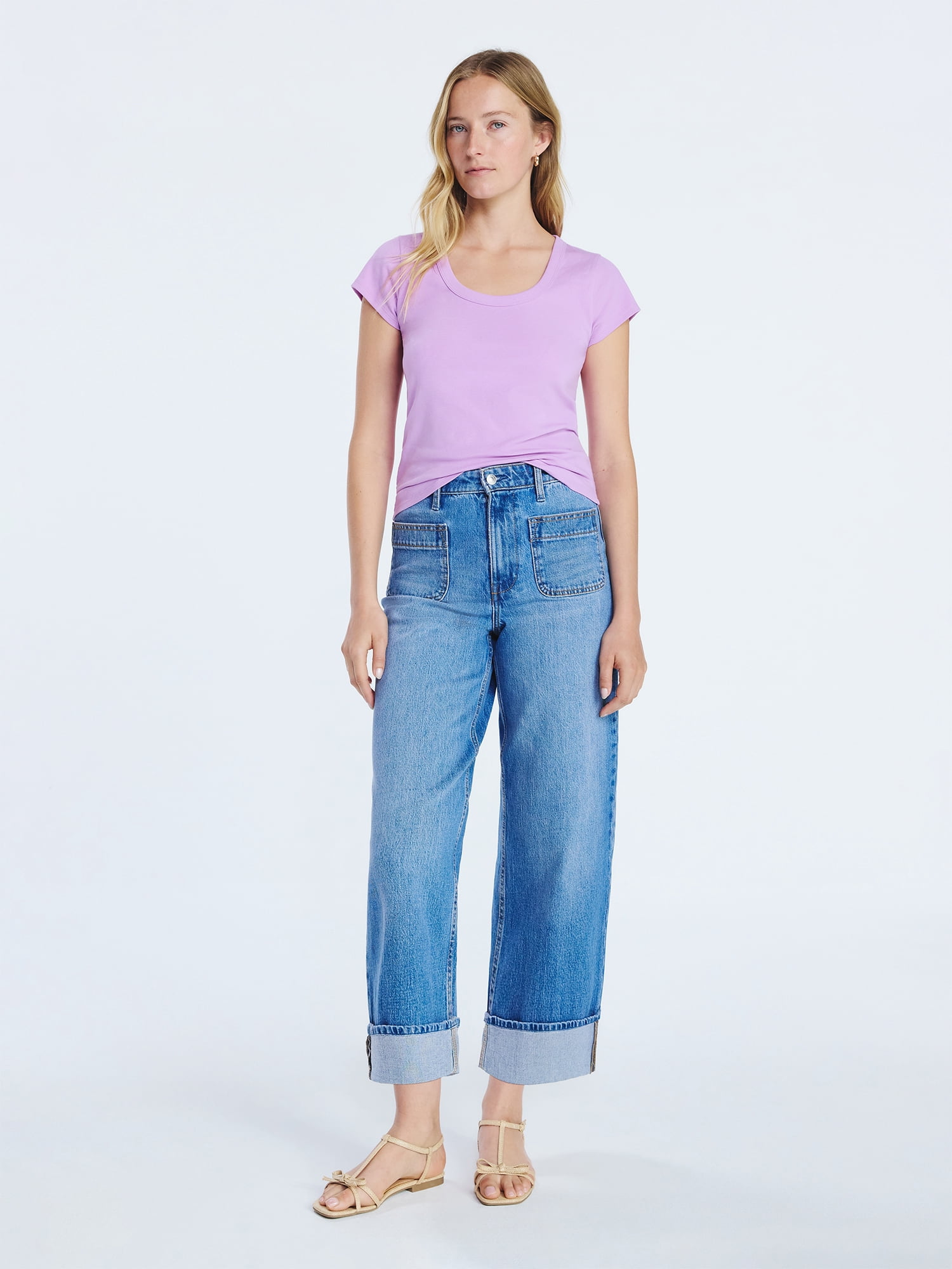 Free Assembly Women's Scoop Neck Tee with Short Sleeves, Sizes XS-XXL