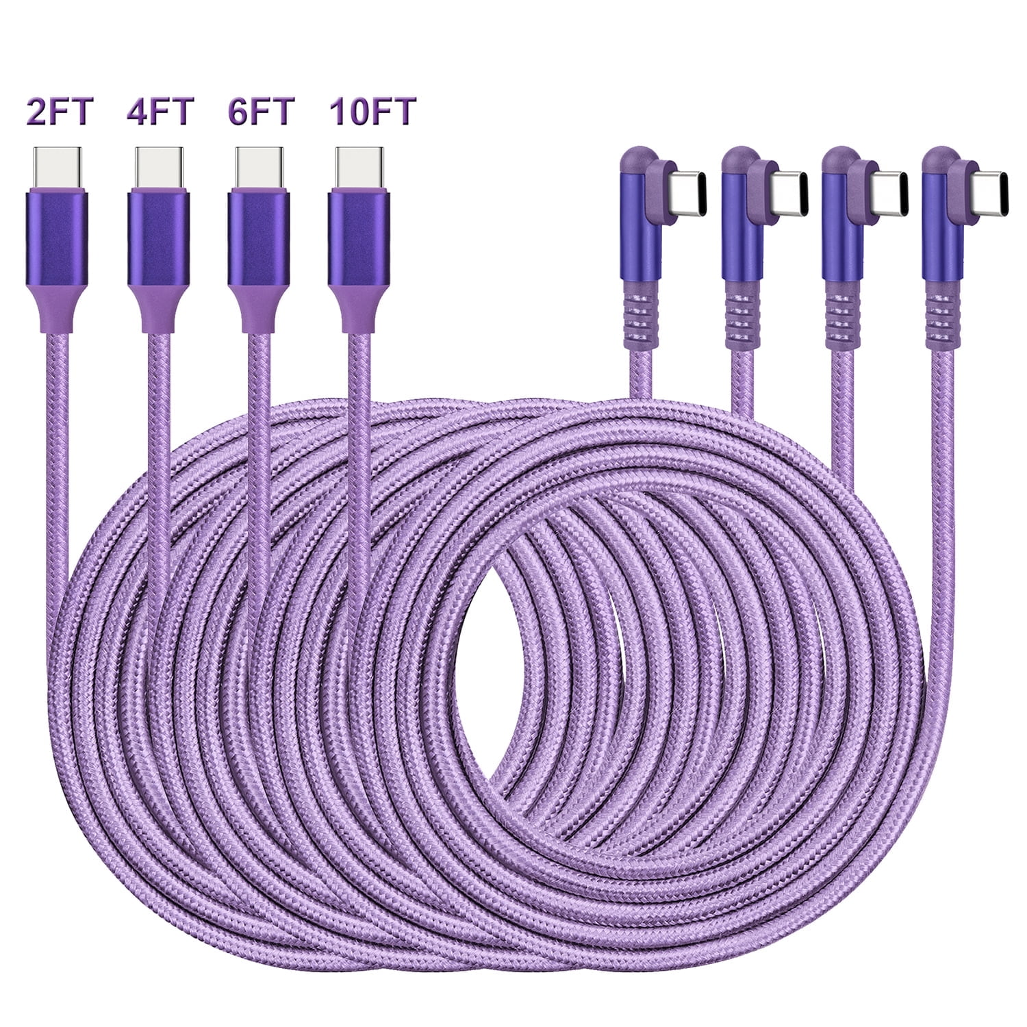4Pack [2/4/6/10FT] USB-C to USB-C Right Angle PD Charge Cable, 60W Type C Charger Cord Compatible for iPhone 15/16 Series, Galaxy S22 S21 S20 Note 20/10, Pixel 7 6 Pro 5 4 3 2 & USB-C Laptop Tablet