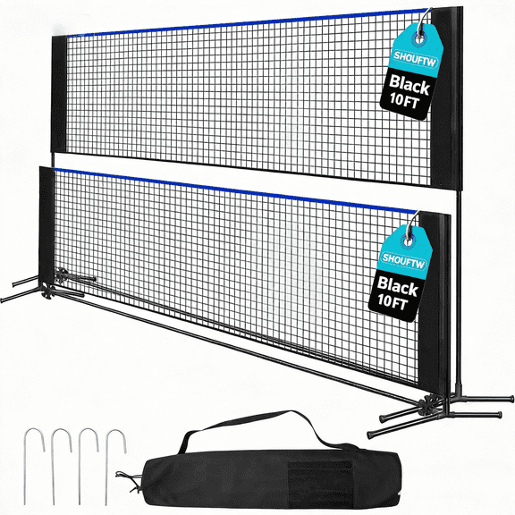 SHOUFTW Nylon Height Adjustable  Badminton Net with Carry Bag, Volleyball Net for Pool, Backyard Game Indoor Outdoor Use, Blue-black