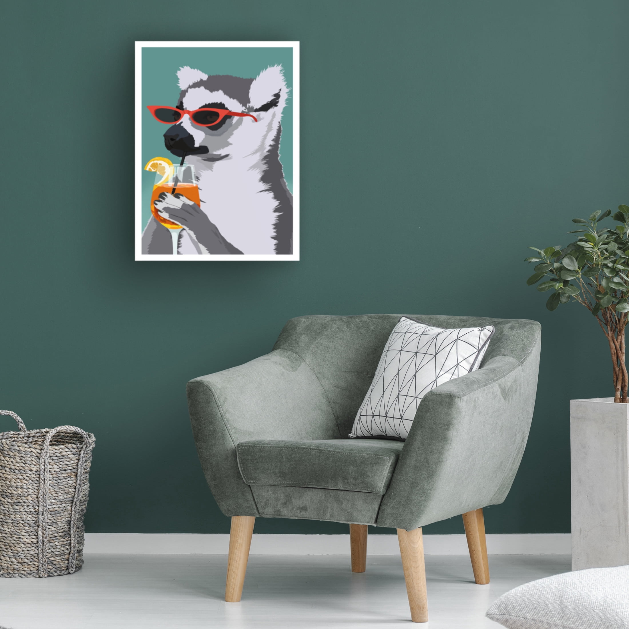 Canvas Wall Art - Bykammille  'Jugdy Lemur With Drink' Wall Art for Living Room, Bedroom, or Office Décor by Trademark Fine Art - 35 x 47 Inches