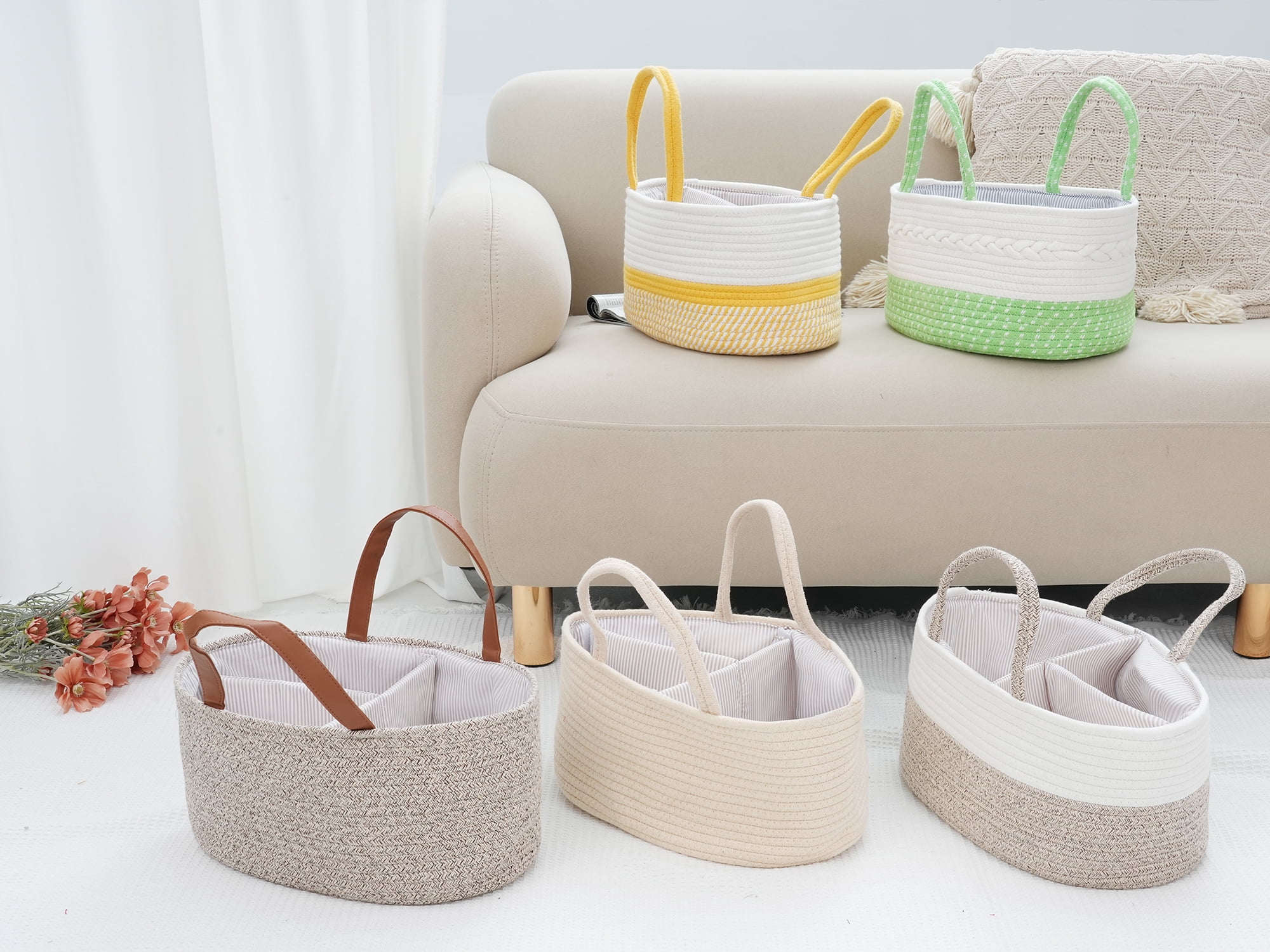 Unique Bargains 1 Pcs Woven Storage Basket Shelf Storage Bin with Handles for Home Green