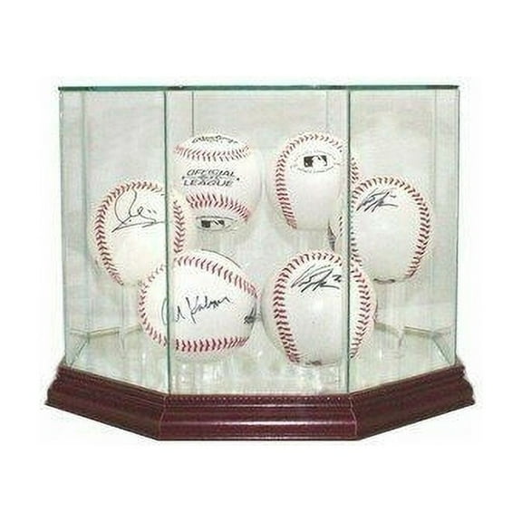 NEW Octagon 6 Baseball Cherrywood Glass Display Case