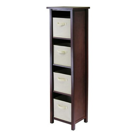 Winsome Wood Verona Storage Shelf with 4 Foldable Fabric Baskets