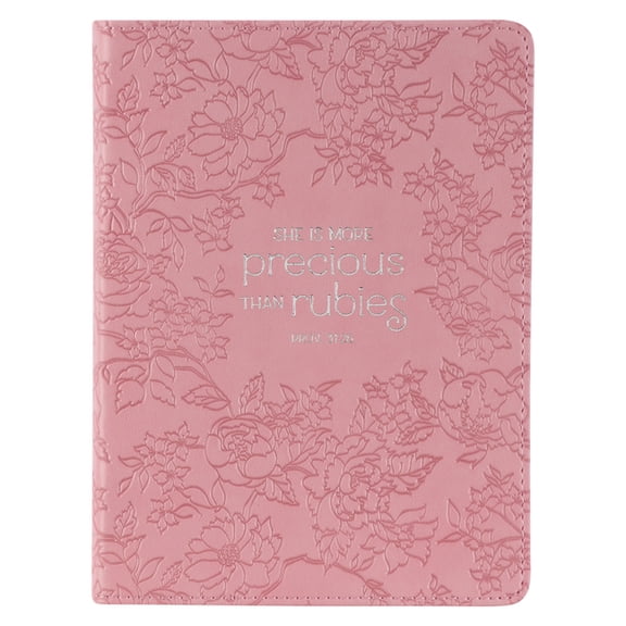 Christian Art Gifts Strawberry Pink Floral Vegan Leather Small Journal Inspirational Scripture Women's Notebook More Pre, (Hardcover)