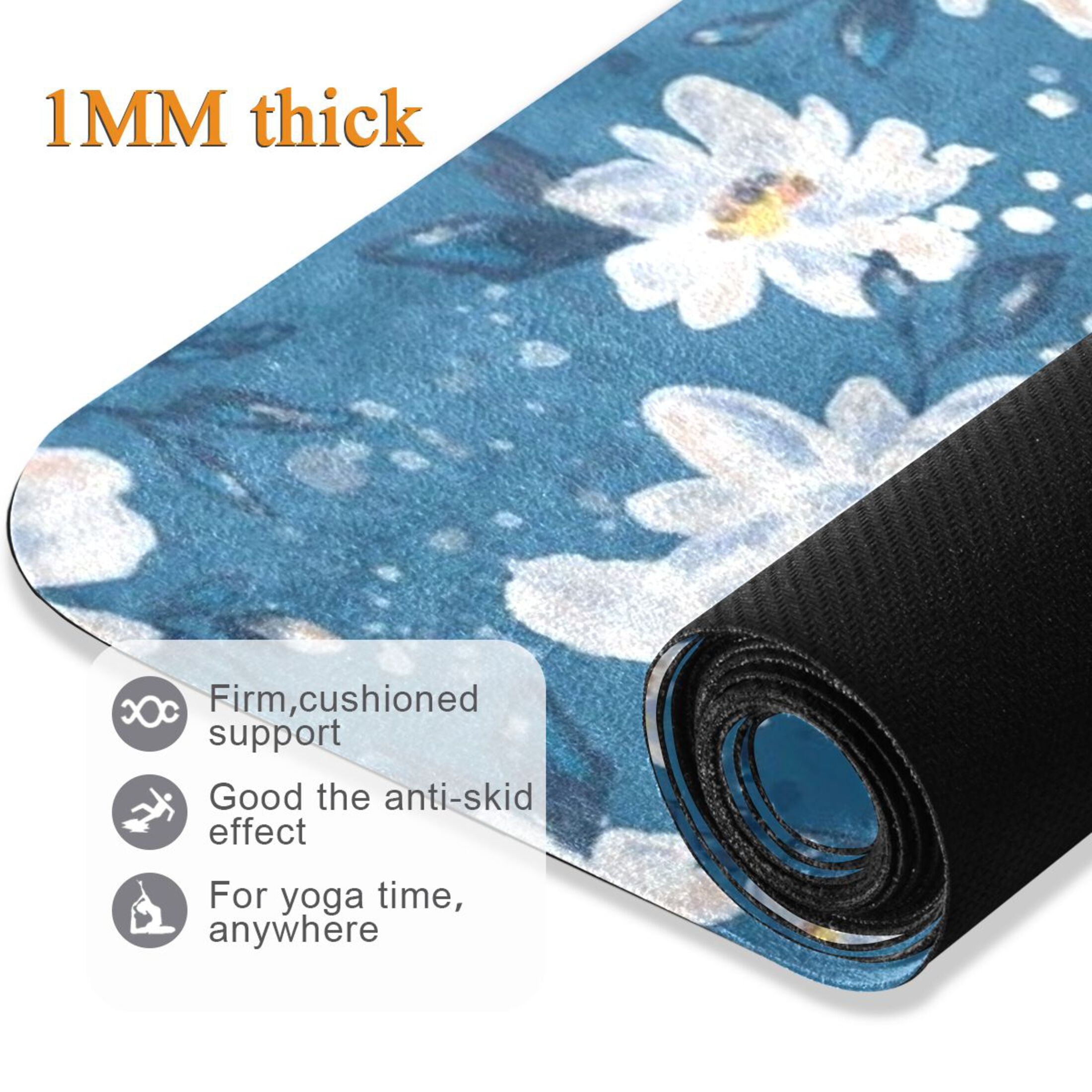 BZSMCE Yoga Mat Women Fitness Mat Azure Floral Serenity Pattern